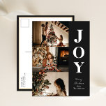 Joy Modern Black Christmas 3 Photo Collage Holiday Postcard<br><div class="desc">Joy Modern Black Christmas 3 Photo Collage Modern Holiday Postcard. Send Holiday Greetings to your loved ones with this festive and Modern Holiday Card. All the texts are pre-arranged for you to personalise easily and quickly with your own details. Happy Holidays!</div>