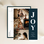 Joy Modern Blue Christmas 3 Photo Collage Holiday Postcard<br><div class="desc">Joy Modern Blue Christmas 3 Photo Collage Modern Holiday Postcard. Send Holiday Greetings to your loved ones with this festive and Modern Holiday Card. All the texts are pre-arranged for you to personalise easily and quickly with your own details. Happy Holidays!</div>