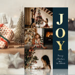 Joy Modern Blue Gold Christmas 3 Photo Collage<br><div class="desc">Joy Modern Blue Gold Christmas 3 Photo Collage Real Foil Holiday Card. Send Holiday Greetings with photos to your loved ones with this festive and Modern Foil Holiday Card. All the texts are pre-arranged for you to personalise easily and quickly with your own details. Happy Holidays!</div>