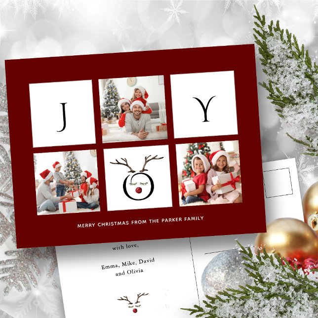JOY Modern Fun Script Photo Collage Whimsical Holi Postcard (Creator Uploaded)