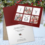 JOY Modern Fun Script Photo Collage Whimsical Holiday Card<br><div class="desc">Send customisable and personalised holiday greetings to friends, colleagues and family in simple, chic, elegant and modern 3 photo collage design festive, natural minimalist style cards! On the front, a three photo collage surrounded by the word " joy " with a cute reindeer face in modern typography is featured in...</div>