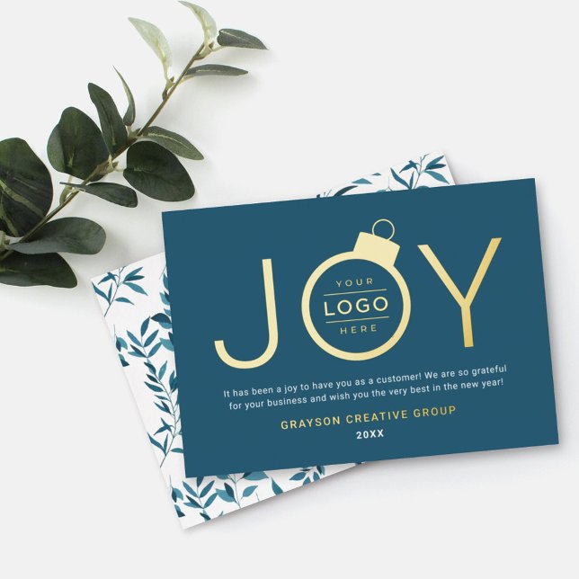 Joy Modern Gold and Teal Blue Logo Ornament (Creator Uploaded)