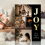 Joy Modern Gold Black Christmas 3 Photo Collage<br><div class="desc">Joy Modern Gold Black Christmas 3 Photo Collage Real Foil Holiday Card. Send Holiday Greetings with photos to your loved ones with this festive and Modern Foil Holiday Card. All the texts are pre-arranged for you to personalise easily and quickly with your own details. Happy Holidays!</div>