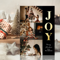 Joy Modern Gold Black Christmas 3 Photo Collage