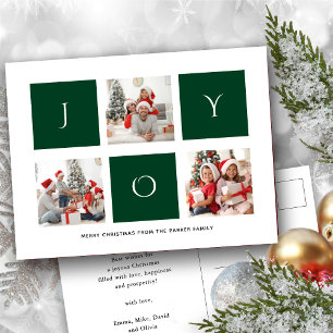 JOY Modern Green Fun Script Photo Collage Simple H Postcard