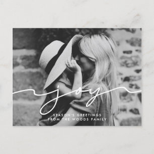 Joy Modern handwritten script Holiday photo Postcard