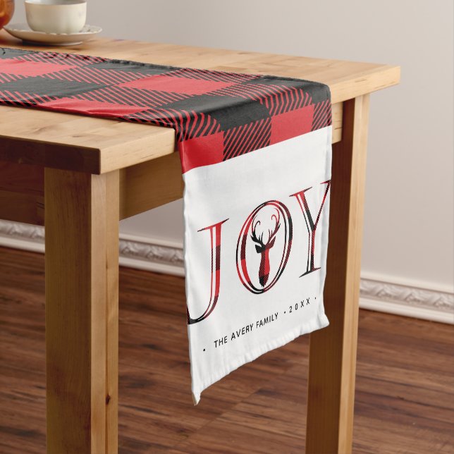 Joy Modern Plaid Personalised Long Table Runner (In Situ)