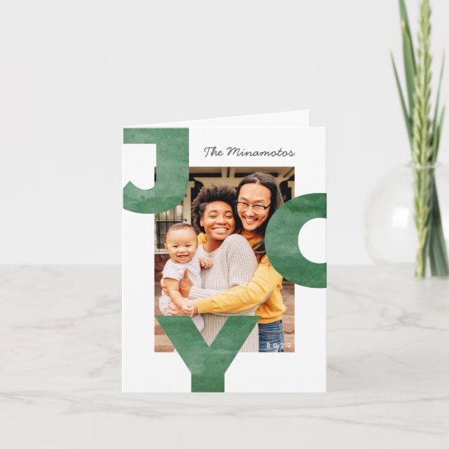 Joy Modern Simple Cool Typography Family Photo Card (Front)
