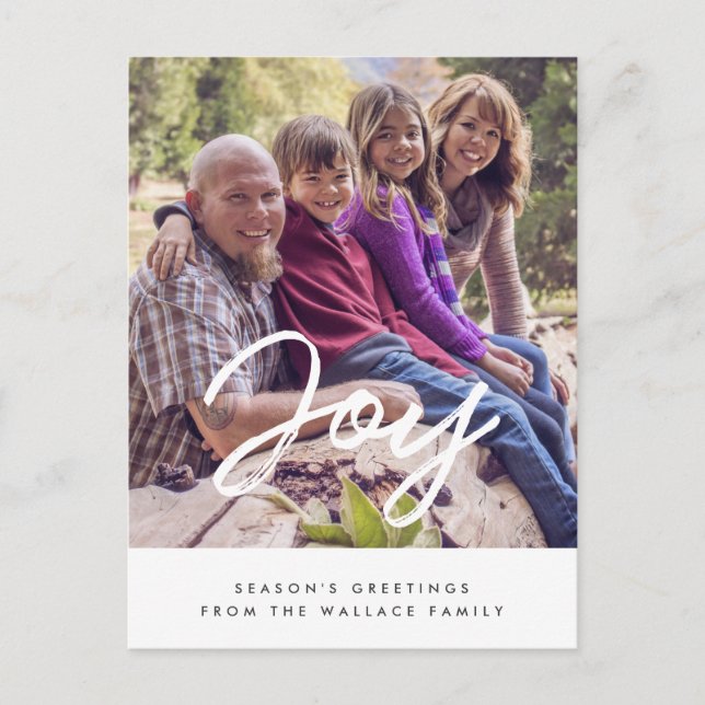 Joy Modern typography holiday photo Postcard (Front)