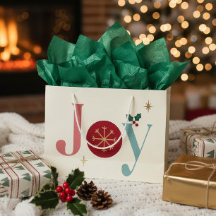 Joy Modern Vintage Elegant Large Holiday Gift Bag