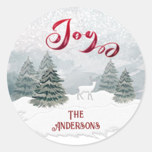  Joy Modern Watercolor winter scene  Classic Round Sticker