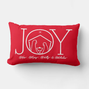 JOY Nativity Christian Christmas Family Name Lumbar Cushion
