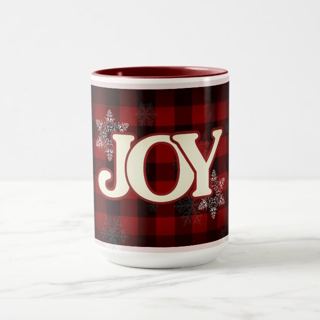 JOY of Christmas Elegant Red buffalo plaid Mug (Center)