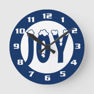 JOY OF CHRISTMAS FUN AND CUTE BRILLIANT BLUE ROUND CLOCK