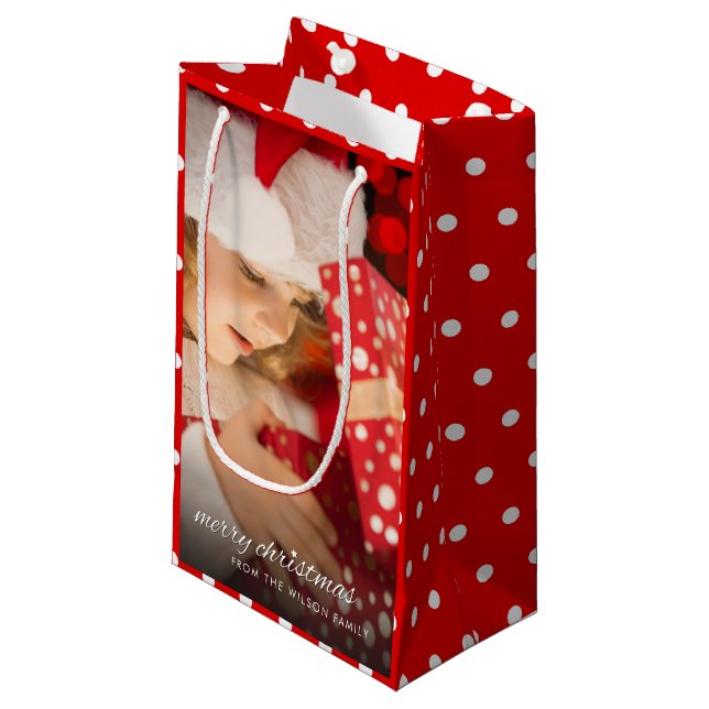 Joy of Christmas Presents Add Your Own Photo Small Gift Bag (Front Angled)
