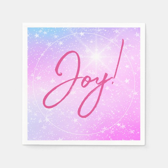 Joy! or Your Message Fuchsia Text Purple Pink Star Napkin (Front)