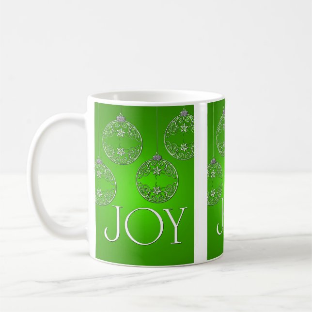 Joy Ornaments on emerald green elegant Coffee Mug (Left)