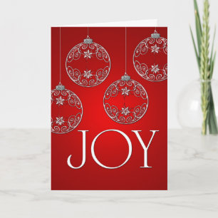 Joy Ornaments on ruby red elegant Holiday Card