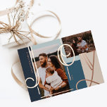 Joy Overlay Bold Modern Colour Blocks Family Photo<br><div class="desc">Spread the joy this holiday season with our modern bold joy rose gold foil photo holiday card. Design features "Joy" in bold large elegant rose gold foil letters. Two photo placeholders with the gold foil letter overlay. Bold colour blocks in beige and blue shades. Personalise with family signature and year....</div>