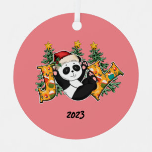 Joy Panda Bear Christmas Metal Tree Decoration
