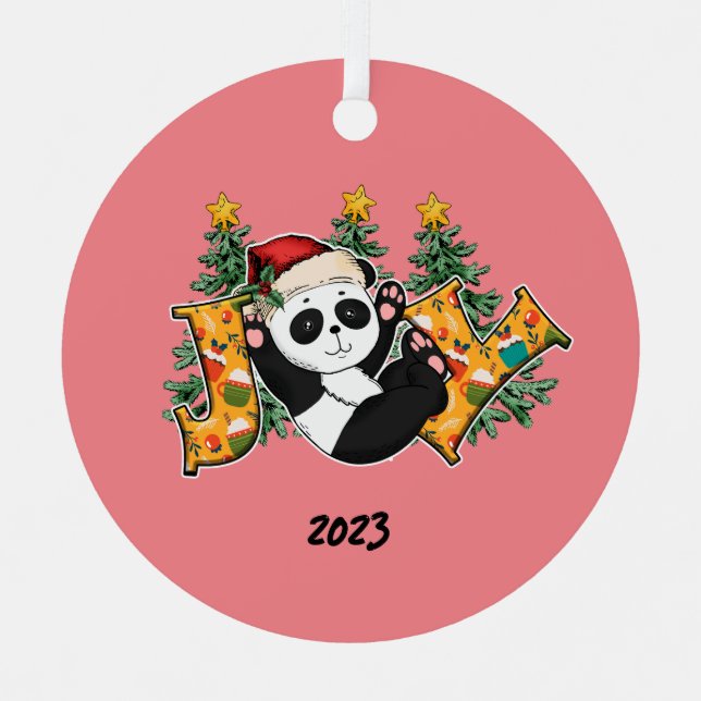 Joy Panda Bear Christmas Metal Tree Decoration (Front)