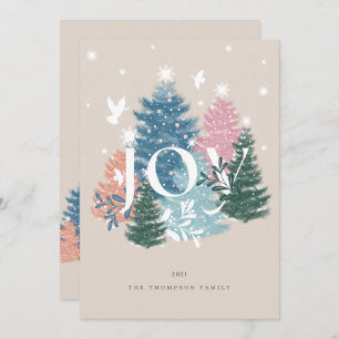 Joy Pastel Watercolor Christmas Tree Forest & Dove Holiday Card