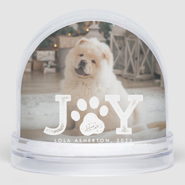 Joy paw print cute pet photo Christmas Snowglobe (Front)