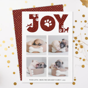 JOY Paws Gold Pet Lovers Four Photo Collage Holiday Card