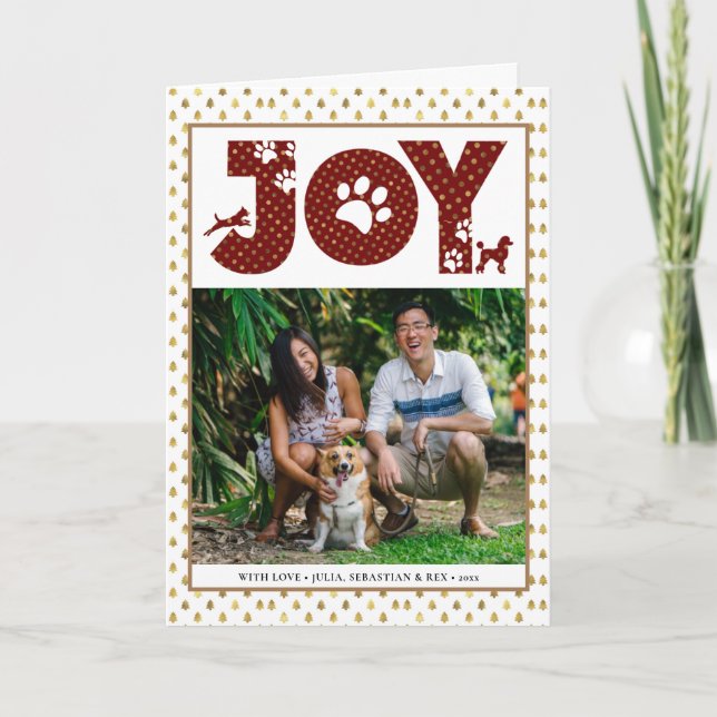 JOY Paws Gold | Pet Lovers Red Gold Dot Holiday Card (Front)