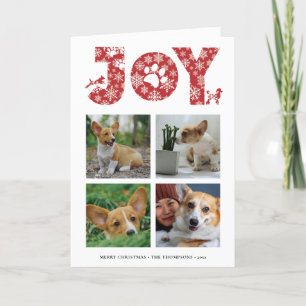 JOY Paws Snowflake   Pet Lover Four Photo Collage Holiday Card