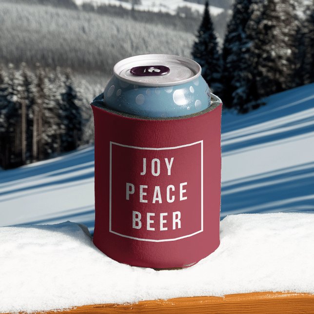 Joy Peace Beer | Red & White Funny Holiday Can Cooler (Creator Uploaded)