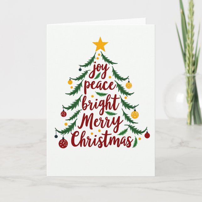 Joy Peace Bright Merry Christmas Tree Card (Front)