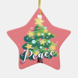 Joy & Peace Carton Christmas Tree Pink Ceramic Orn Decoration