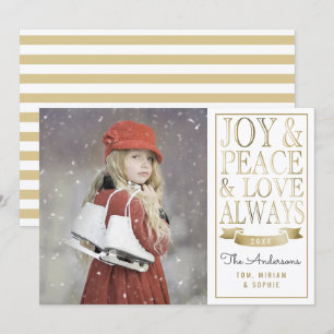 Joy & Peace & Love Always   Gold Faux Foil Photo Holiday Card