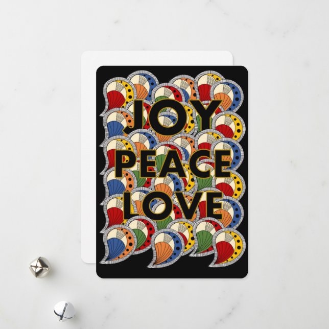 Joy Peace Love – Bold Color Geometric Art Card (Front/Back In Situ)