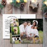 Joy Peace Love Calligraphy Photo Collage Gold Foil Holiday Postcard<br><div class="desc">Send out special holiday wishes with this festive postcard featuring "Joy" in a hand-lettered typography font in real gold foil - along with 4 of your favourite photos surrounded by a white border. Easily add your own typed holiday greeting to the backside or delete the note to leave space for...</div>