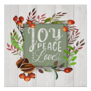 Joy, Peace, Love Chalkboard Wreath ID437 Poster