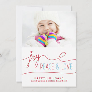 Joy Peace & Love Christmas Letter Photo Flat Card