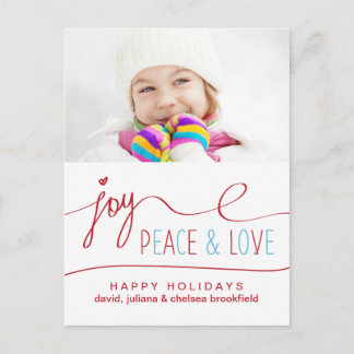 Joy Peace & Love Christmas Postcard