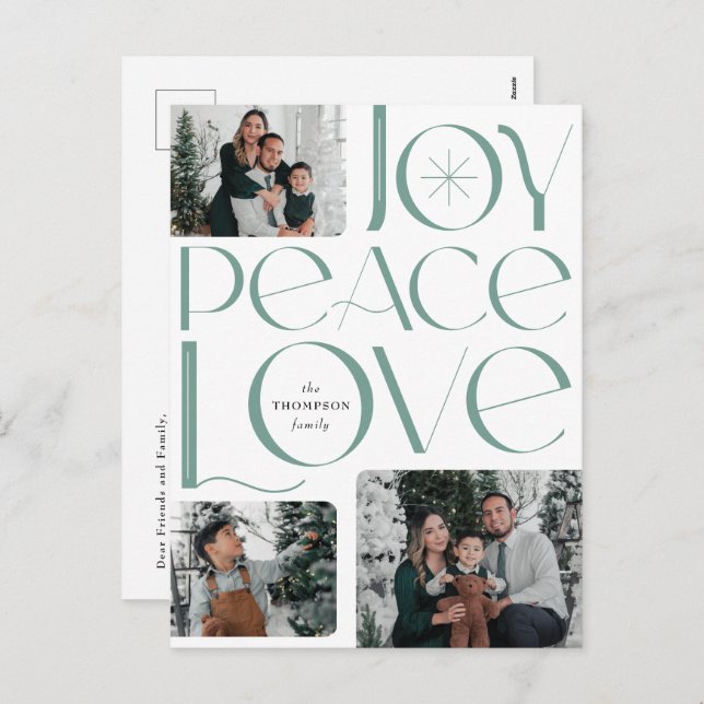 Joy Peace Love Holiday Photo Postcard (Front/Back)