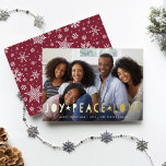Joy Peace Love | Horizontal Photo<br><div class="desc">Share your favourite photo on this festive holiday card,  overlaid with "joy,  peace,  love" in gold foil cutout lettering. Personalise with your names and the year beneath.</div>