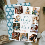 Joy Peace Love & Light Hanukkah 10 Instant Photo Holiday Card<br><div class="desc">Joy, Peace, Love & Light With Star Of David, 10 Instant Photo Collage Hanukkah Holiday Card. The greeting and background can be changed to any colour of your choice. Designed / original artwork by fat*fa*tin. Easy to personalise with your own text message, name, year, photo, or image. More editing features...</div>