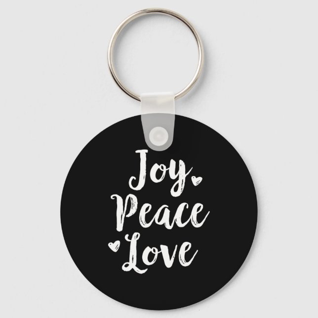 Joy Peace Love Red Brushed Script Womens Holiday  Key Ring (Front)