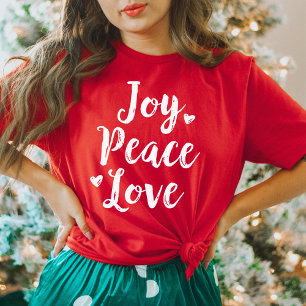Joy Peace Love Red Brushed Script Womens Holiday T-Shirt