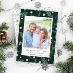 Joy Peace Love Watercolor Winter Greenery Photo Holiday Card<br><div class="desc">Modern and simple Christmas | Holiday photo card on a green and white winter greenery pattern background. For more advanced customization of this design,  please click the BLUE DESIGN TOOL BUTTON to change font,  size,  and color.</div>