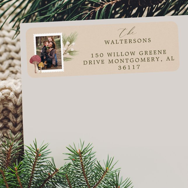 Joy Peace Love Watercolor Woodsy Mushrooms Photo (Joy Peace Love Watercolor Woodsy Mushrooms Photo Label)