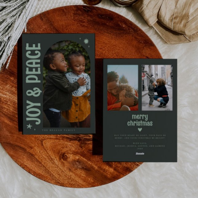 Joy & Peace Minimalist Green Arch Holiday Card (Creator Uploaded)