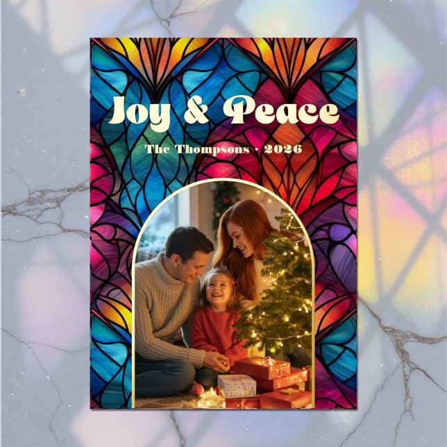 Joy & Peace Stained Glass Window Christmas Photo (Joy & Peace Stained Glass Window Christmas Photo Foil Holiday Card)