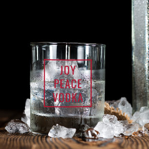 Joy Peace Vodka Funny Modern Christmas Holiday Whiskey Glass