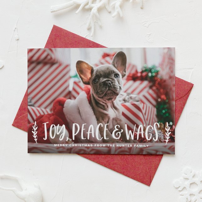 Joy Peach Wags Lettering Dog Photo Holiday Card (Creator Uploaded)
